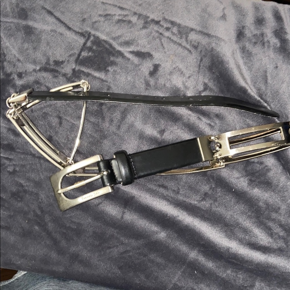 Kenneth Cole New York Leather Metal Belt Black and Silver Finish Large